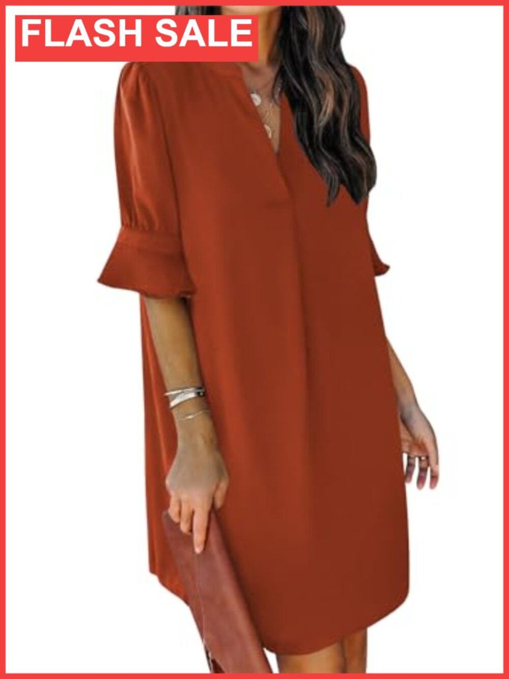 V Neck Ruffle Short Sleeve Shift Dress
